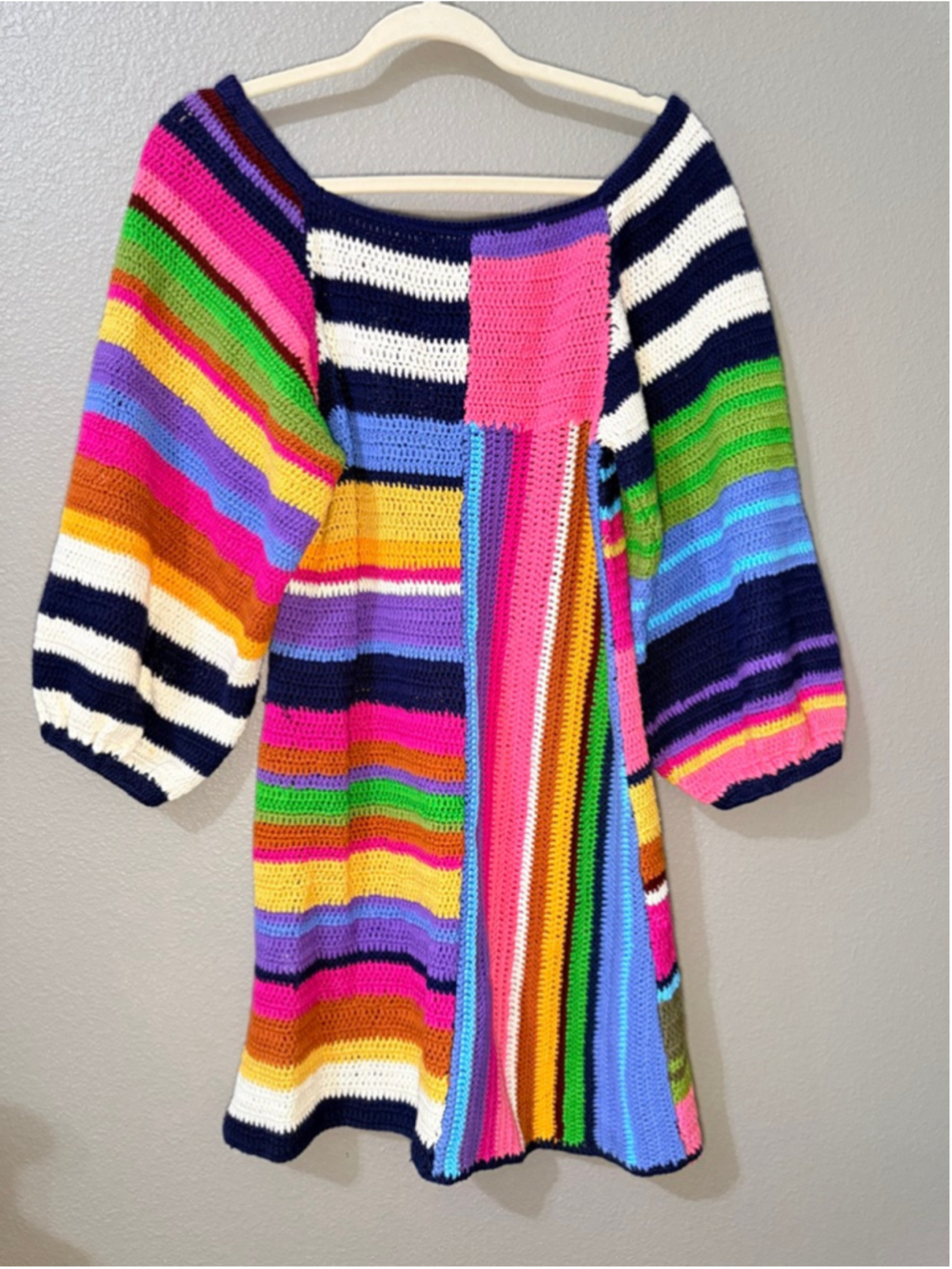 Women's FARM Rio Multicolor Striped Crochet Mini Dress XS - Picture 7 of 9